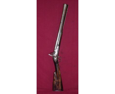 18th/19th C Eastern style flintlock blunderbuss with 20 inch first stage octagonal barrel with flared muzzle with proof marks
