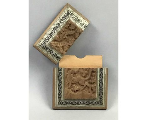 SANDALWOOD CARD CASE,along with a Turkish cigarette box, plated cigarette case, plated vesta, small brass inkwell and cannon 
