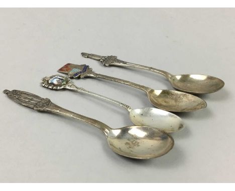 COLLECTION OF SILVER SOUVENIR TEASPOONS,including many enamel examples, approx 314g gross