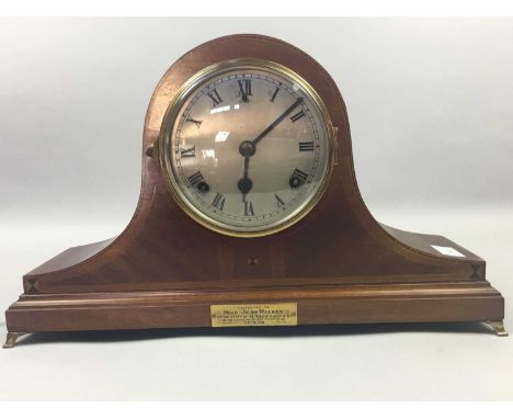 MAHOGANY MANTEL CLOCK,along with other mantel clocks including a brass cased clock, a Smith's mantel clock and two travel clo