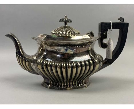 THREE PIECE SILVER PLATED TEA SERVICE,along with other silver plated ware including trays and jugs