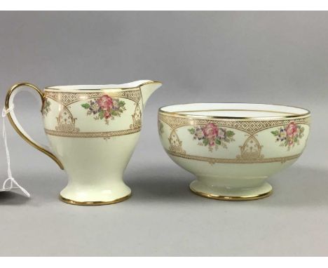 SPODE PART TEA SERVICE,with floral and gilt decoration, comprising eleven cups, twelve saucers, twelve plates, two biscuit pl