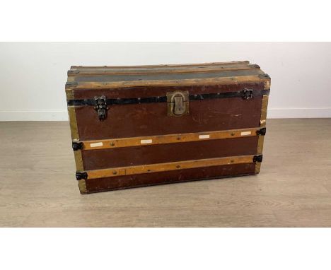 THREE VINTAGE TRAVEL TRUNKS,the largest 90cm wide