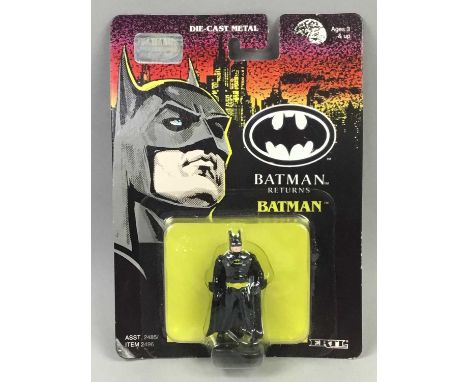 BATMAN RETURNS AND THE BATMAN QUAD FILM POSTERS,along with Batman Returns die-cast figures, including Batman, the Penguin, Ba