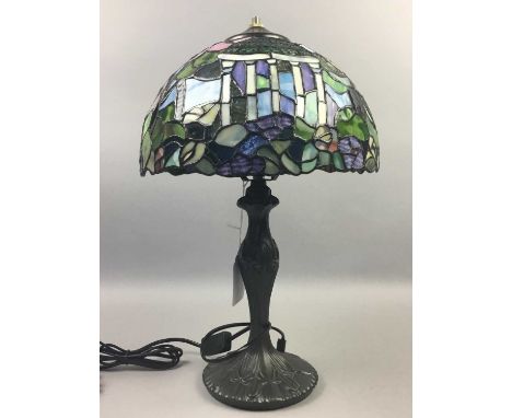 TIFFANY STYLE LAMP,with leaded glass shade, 48cm highOverall good condition no noticeable damage present. Only downside is it