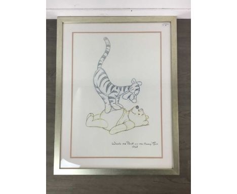'WINNIE THE POOH AND THE HUNNY TREE' PRINT,mounted, framed and under glass, 88cm x 68cm overall size