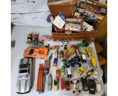 Toys - various play worn diecast vehicles including Dinky Thunderbolt, 23E Speed of the Wind, Matchbox Guy Warrior Car Transp