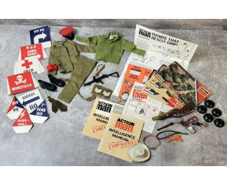 Palitoy Action Man accessories including Luger with stock and barrel extensions from&nbsp;Colditz Escape Officer set,&nbsp;M7