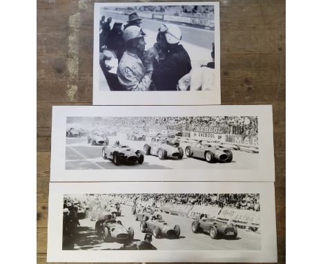 A photographic print of Paul Frere in the Le Mans pits speaking to his co-driver, signed in black; a print depicting the Mona