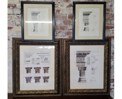 Interior Design - four large Architectural drawing prints of classical columns in bold frames (4) 