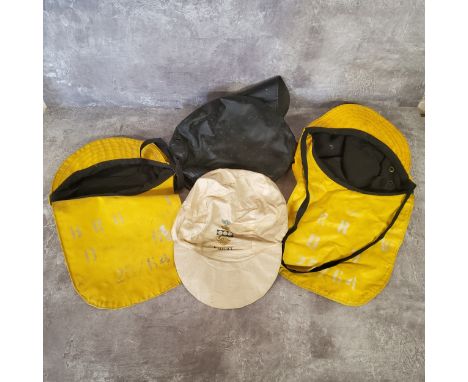 Vintage Fashion - An early 20th century cycling cap with Whitby monogram; three British Railway engine room hats with elongat
