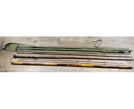 A scarce Chas. Farlow Ltd. of 121 Strand, London three piece salmon rod, brass fittings, engraved to finial, spare tip - dama
