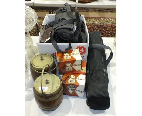 A Pentax Asahi Spotmatic F camera, a Nikon spotting scope, a Mamiya camera, two pairs of binoculars and other items.