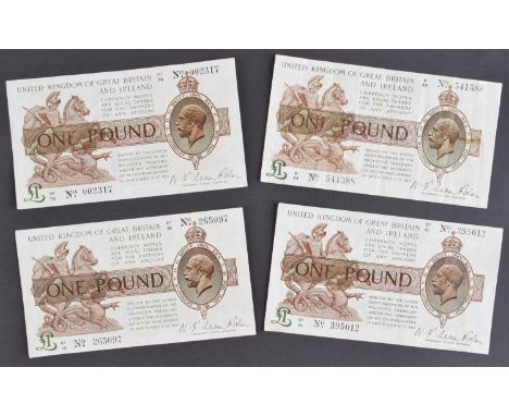 Four First and Second Fisher Issues One Pound treasury notes (4). Four First and Second Fisher Issues (September 1919 and Feb