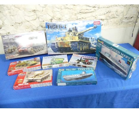 Plastic Model Kits; an Academy 1/35th scale Tiger-1 German heavy tank, and a Tamiya M4A3E8 Sherman "Easy Eight" U.S. medium t
