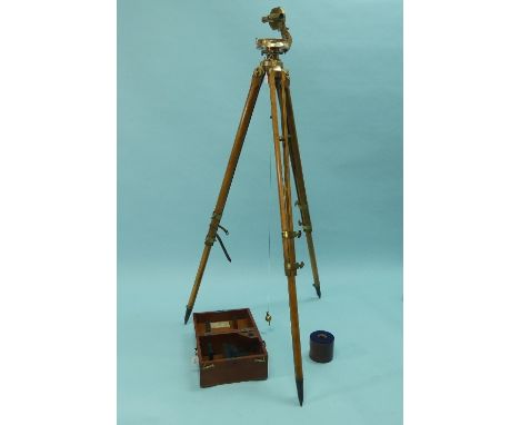 A 19th century brass Theodolite, stamped E. R. Watts &amp; Sons, London, no 13278, in correct fitted mahogany case, on E. R. 