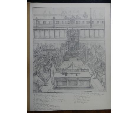 •20thC Political Interest: a pencil sketch on card drawn by Miriam Cozens showing Harold Macmillan speaking at the Despatch B