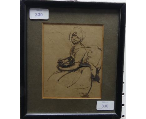•Dame Laura Knight, R.A. (British, 1877-1970), Portrait of a young lady, pen and ink sketch, unsigned, inscribed verso 'Sketc