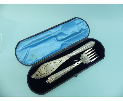 A cased set set of Victorian silver Fish Servers, by Harrison Brothers &amp; Howson hallmarked Sheffield, 1846, of traditiona