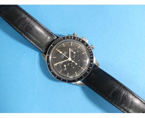 Omega Speedmaster 'Ed White' stainless steel Wristwatch, c.1966, model 105.003 - 65, the signed black dial with luminous bato