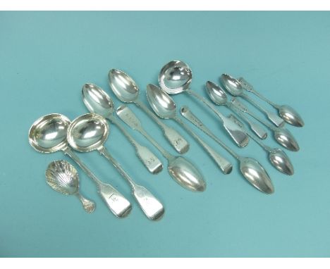 A pair of Victorian silver fiddle pattern Sauce Ladles, by John Stone, hallmarked Exeter, 1853, the handles with initials, to