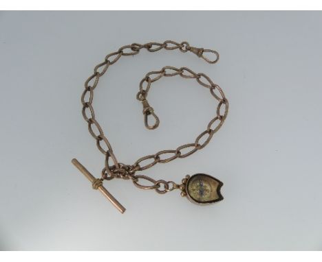 A 9ct rose gold Watch Chain, formed of twisted oval links, each individually marked, with two clips and a suspension bar, eac