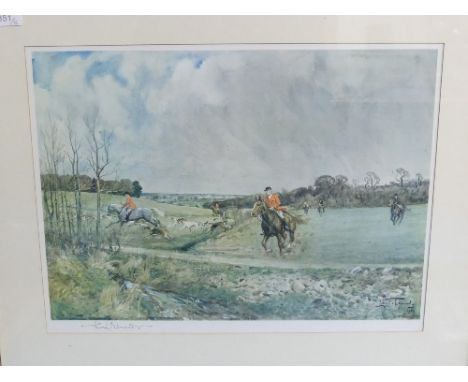 •Lionel Edwards (1878-1966); Hunting scene, print in colours, signed in pencil in the mount, 12in x 17in (30.5cm x 43cm), fra