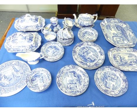 A Spode blue Italian part Dinner and Tea Service, six place setting including dinner plates (10½in), side plates (7½in), side