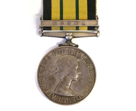 An Africa General Service Medal, with clasp KENYA, awarded to 23228977 SPR.P.D. PERRINS, R.E.