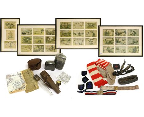 A Quantity of Militaria, including an Edwardian conical glass spirit flask with silver bayonet fixing cover and pull-off tumb