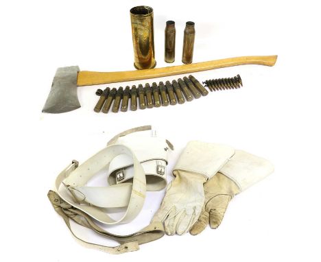 An Infantry Pioneer Sergeant's Axe, the chromed blade stamped ELWELL 1950 and with broad arrow, the wood haft stamped with br