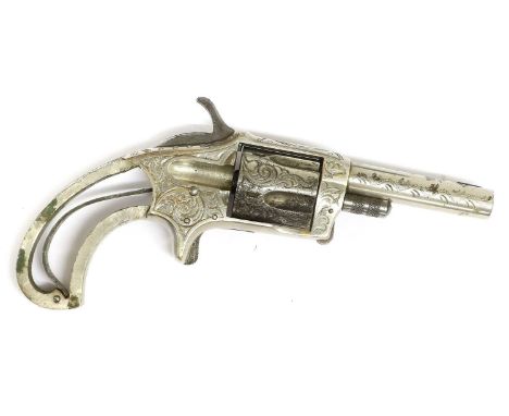 A 19th Century ‘Dexter’ Five Shot .32 Calibre Rimfire Pocket Revolver, with plated finish, all over engraved with foliage, th