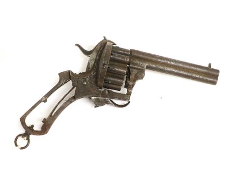 A Rare Mid-19th Century Twenty Shot Over and Under 7mm Pinfire Le Faucheux Pattern Revolver, with 12cm barrels, triangular fo