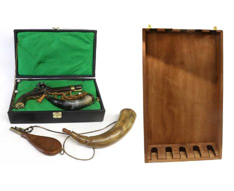 A Modern Non-working Scratch Built Copy of a Continental Flintlock Pistol, with brass mounts, in a fitted case with powder ho