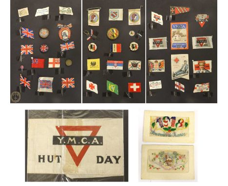 A Collection of Forty-Four Charity Day Flags and Badges of the First World War, contained in a small display folder, together