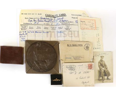 A Royal Flying Corps Memorial Plaque, to Lieutenant WILLIAM JOHN SHORTER, the reverse privately engraved "LIEUT.W.J.SHORTER 1