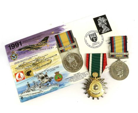 A Gulf War Pair, awarded to 24643958 PTE.D J DRAIN RAMC, comprising Gulf Medal with clasp 6 JAN TO 28 FEB 1991, and Saudi Ara