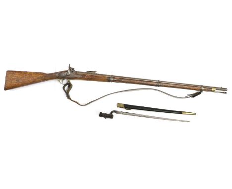 An Enfield Pattern 1853 Type II Three Band Percussion Musket, the 99cm steel smooth bore barrel with various inspector's mark