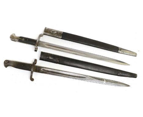A British 1887 Pattern Mk.I Martini Henry Sword Bayonet, the 46.5cm fullered steel blade with bend mark, WD broad arrow, insp