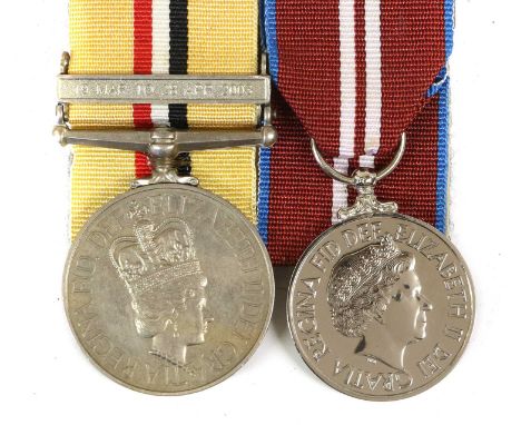 Operation Telic Pair of Medals, awarded to 25139113 PTE L G DRURY DWR, comprising Iraq Medal 2003 with clasp 19 MAR TO 28 APR