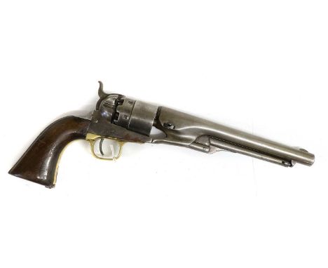 A Colt Model 1860 Army .44 Calibre Six Shot Percussion Revolver, with 20cm round steel barrel, no visible markings, the under