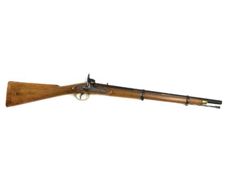 A Victorian 1857 Tower Percussion Carbine, the 63cm steel two band barrel now filled with lead, stamped with various inspecto
