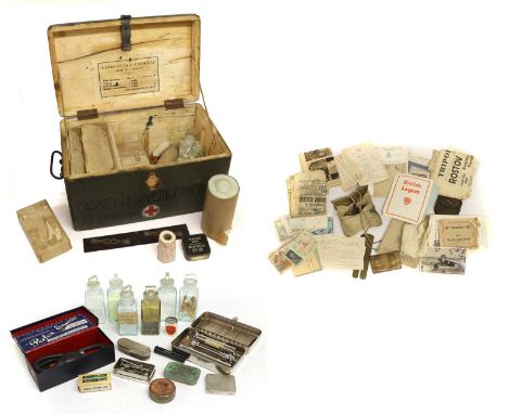 Second World War Items attributed to 7375929 Private Arthur Bland RAMC, including a captured Italian Army wooden medical ches