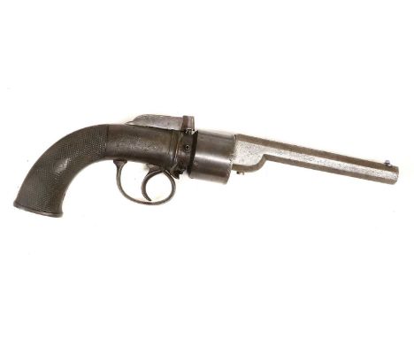 A 19th Century Percussion Six Shot Transitional Revolver, with blued finish, the 14cm octagonal steel barrel engraved Improve