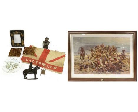 Boer War Interest - a chromolithographic print "All That Was Left of Them" after Richard Caton Woodville; a porcelain plate p