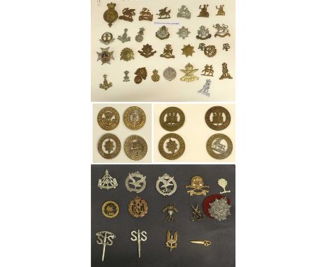 A Collection of Thirty One British Army Infantry Cap and Collar Badges, including a Victorian brass glengarry badge to the We