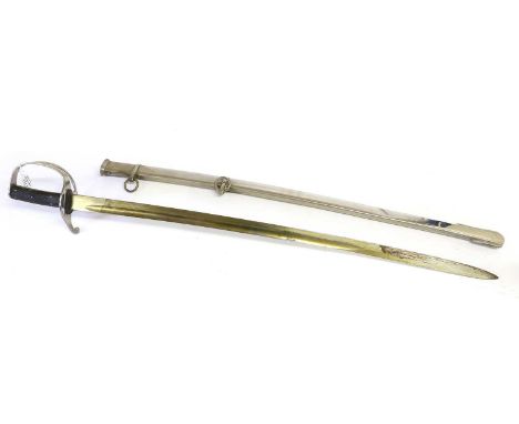 A British 1853 Pattern Cavalry Trooper's Sword, with 85cm single edge fullered steel blade, nickel plated steel three bar hil