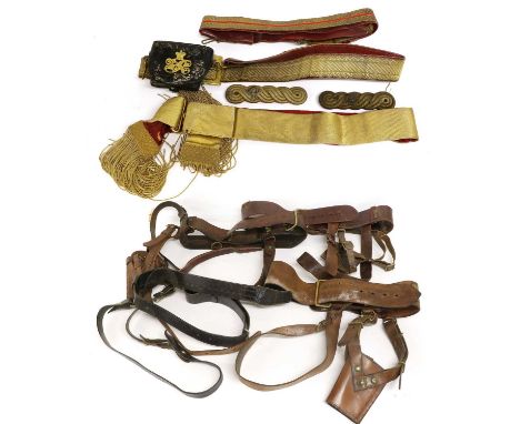 A Collection of Various Military Belts, including three leather Sam Brownes with cross straps, two with sword frogs, a sepera