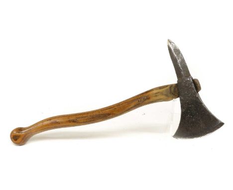 A 19th Century Naval Boarding Axe, the short curved blade counterbalanced by a square tapering pick, 22cm overall width, the 