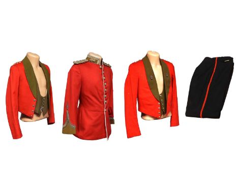 An Edwardian Captain's Scarlet Tunic to The Northumberland Fusiliers, with gosling green facings, gold bullion thread knotted